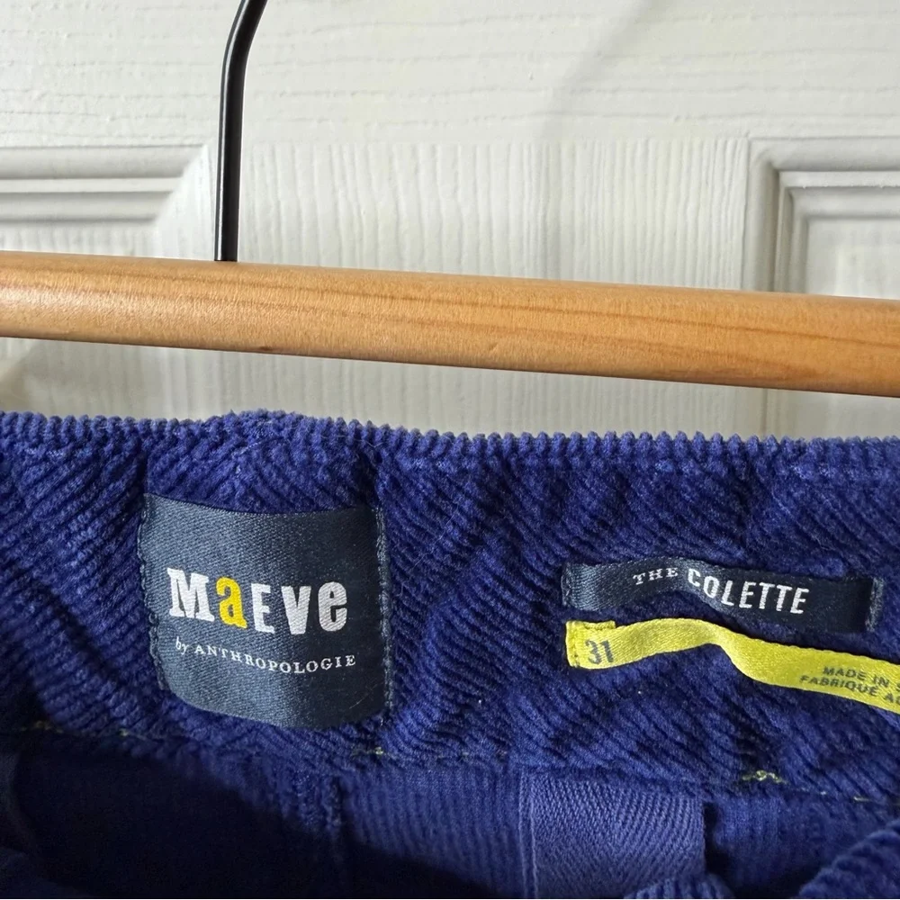 Anthropologie Maeve Colette Pant Blue Corduroy High Rise Wide Leg Crop Size 32 - Picture 4 of 5